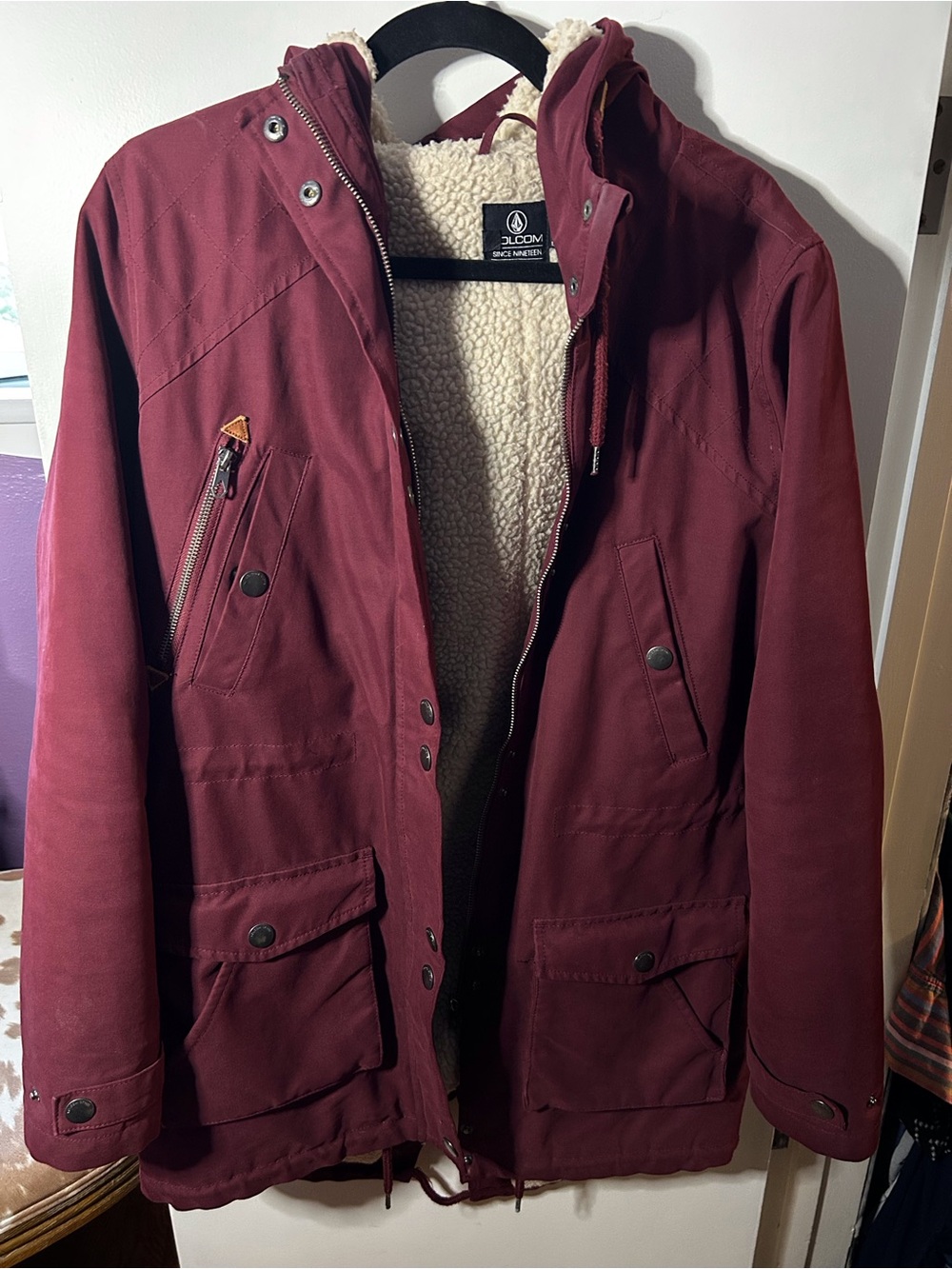 Volcom Maroon Sherpa-Lined Hooded Field Coat
